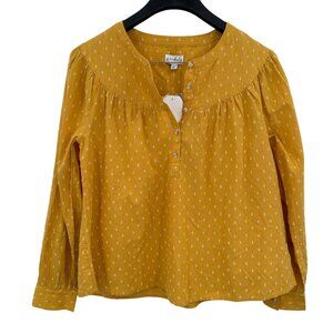 Wonderly Long Sleeve Shirt Yellow Gold Puff Sleeve BOHO Embroidered Medium NWT